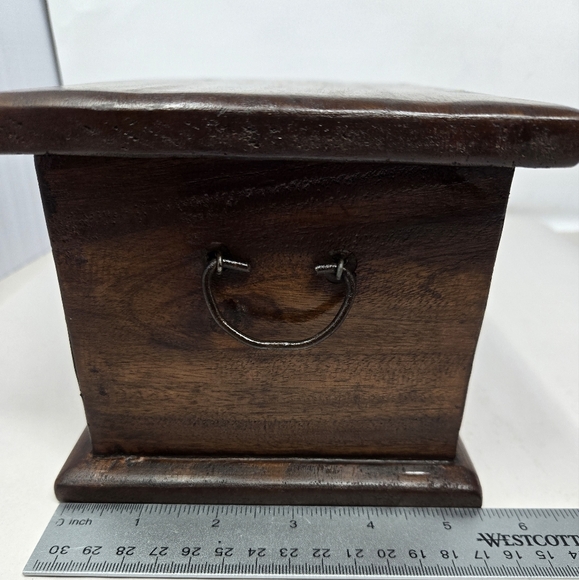 Vtg Handcrafted Wooden Box Featuring Inlaid Design 1990-1940 India Diamond Metal - Picture 14 of 15